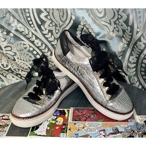 Johnston & Murphy Silver Sz7 Leather Snakeskin Sneakers Callie Lace Up True foam